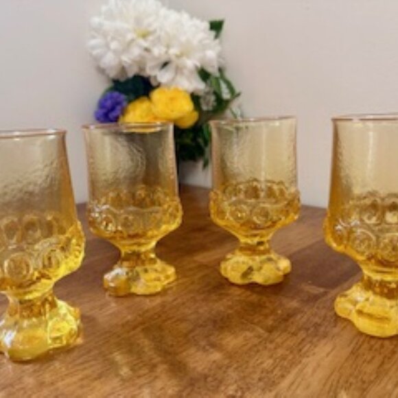 Tiffin Franciscan Madeira Cornsilk Yellow Small Goblets Set of 4 Vintage Texture - Picture 1 of 6